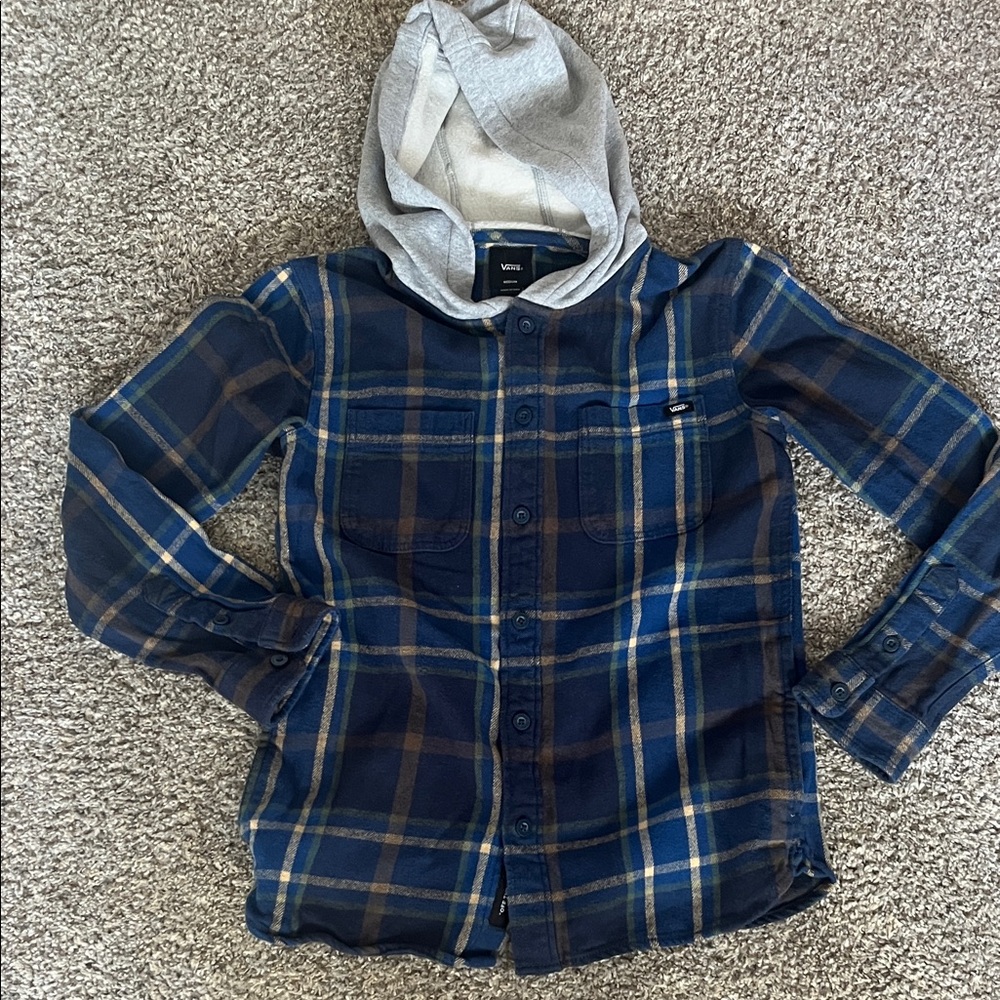 Vans Kids Navy Plaid Hoodie Shirt